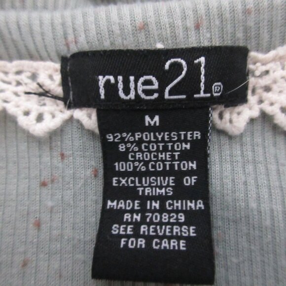 Rue 21 Pullover Top Shirt Size Medium Gray Ribbed w Lace Trim Long Sleeve-Casual - Picture 3 of 5